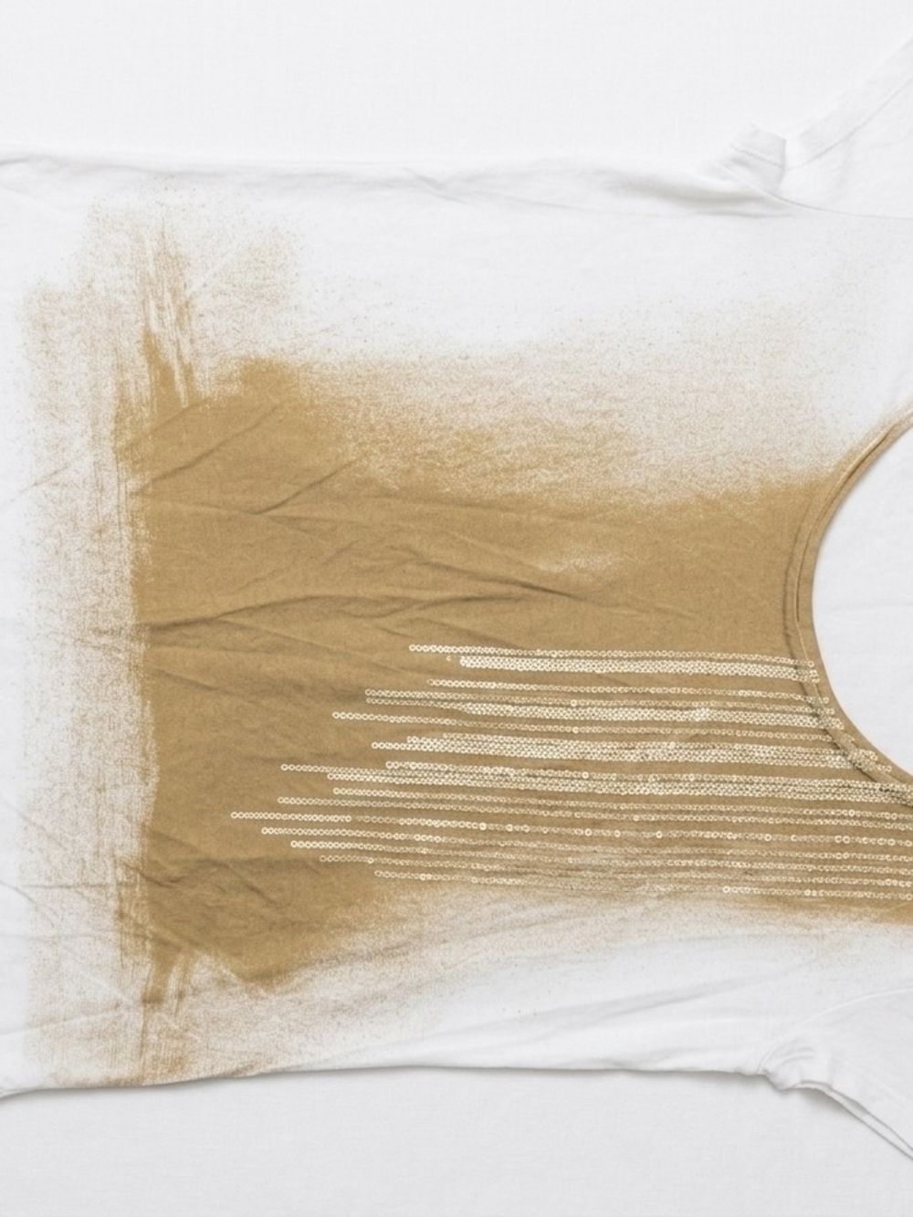 Calvin Klein Jeans White and Tan Ombre Sequin Scoop T Shirt
